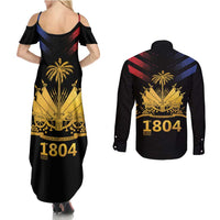 Haiti Independence Day Couples Matching Summer Maxi Dress and Long Sleeve Button Shirt The First Black Republic Since 1804 LT9 - Polynesian Pride