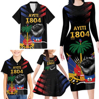 Haiti Independence Day Family Matching Long Sleeve Bodycon Dress and Hawaiian Shirt The First Black Republic Since 1804