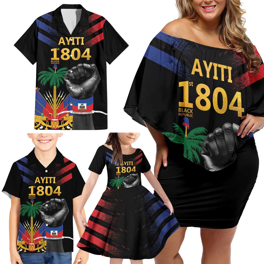 Haiti Independence Day Family Matching Off Shoulder Short Dress and Hawaiian Shirt The First Black Republic Since 1804