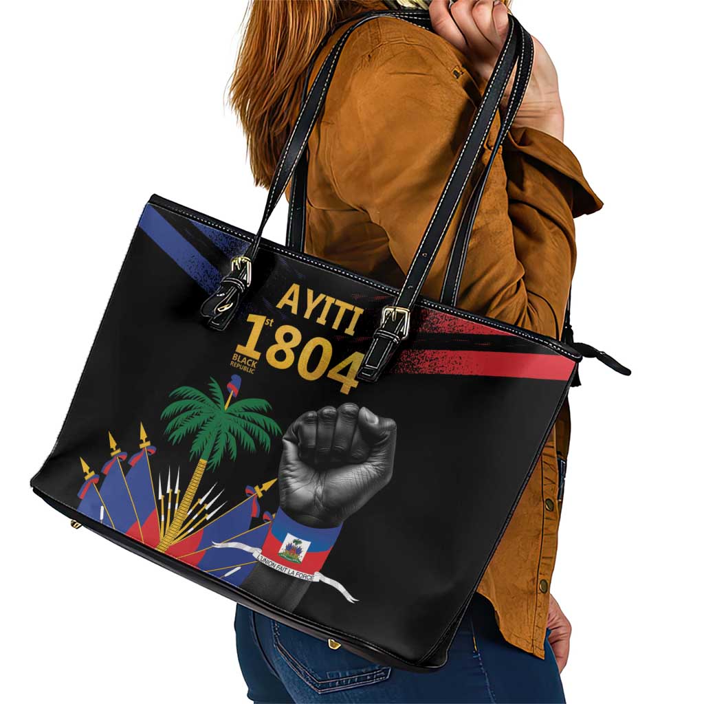 Haiti Independence Day Leather Tote Bag The First Black Republic Since 1804 LT9 - Polynesian Pride