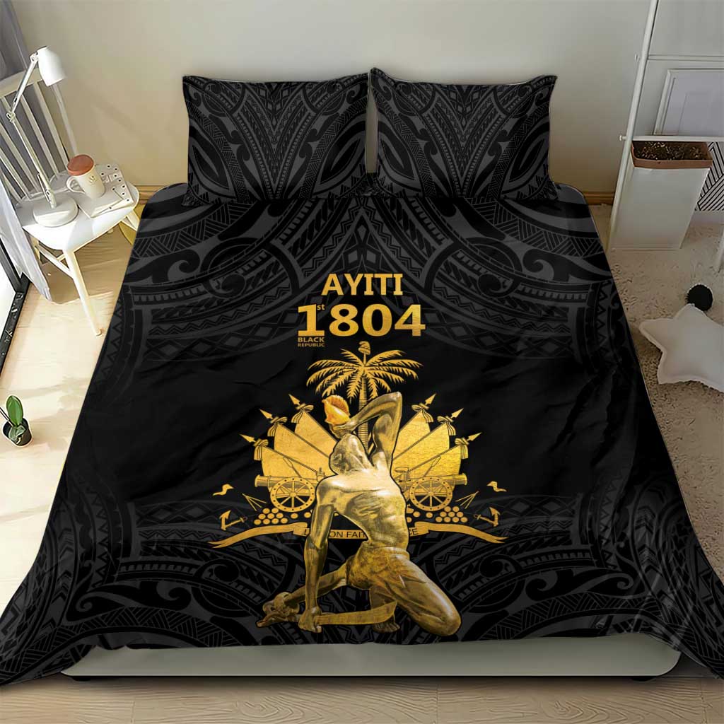 Haitian Negre Marron 1804 Bedding Set Black Polynesian Pattern