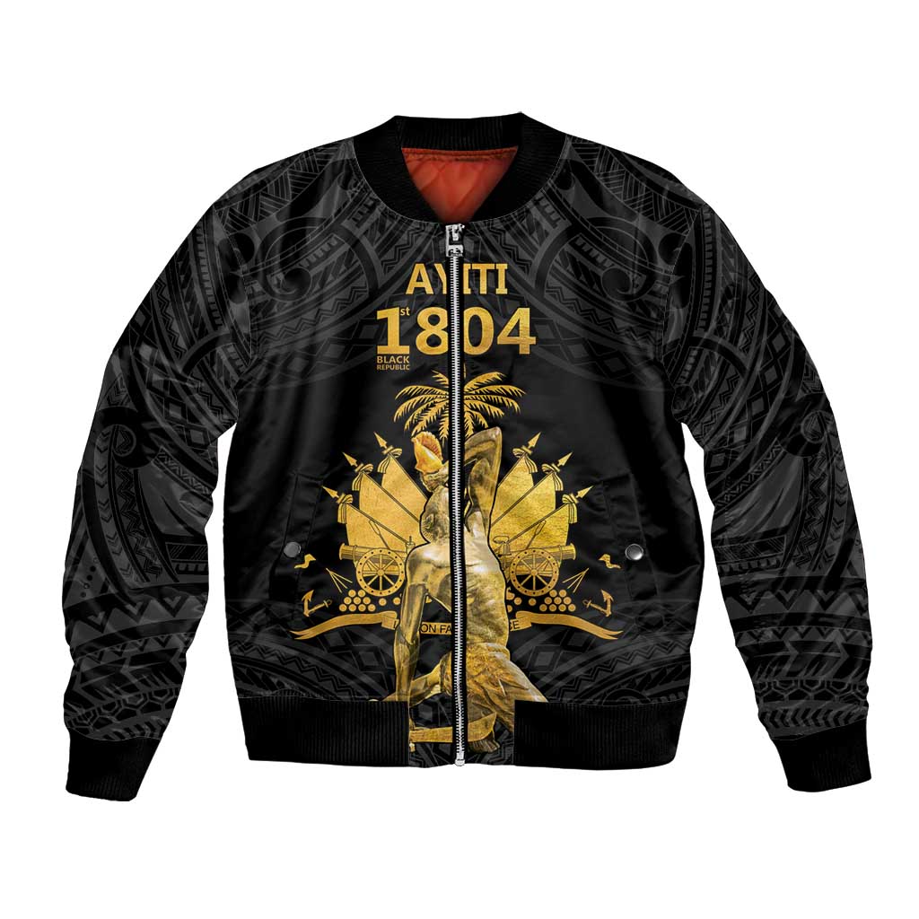Haitian Negre Marron 1804 Bomber Jacket Black Polynesian Pattern LT9 Unisex Black - Polynesian Pride