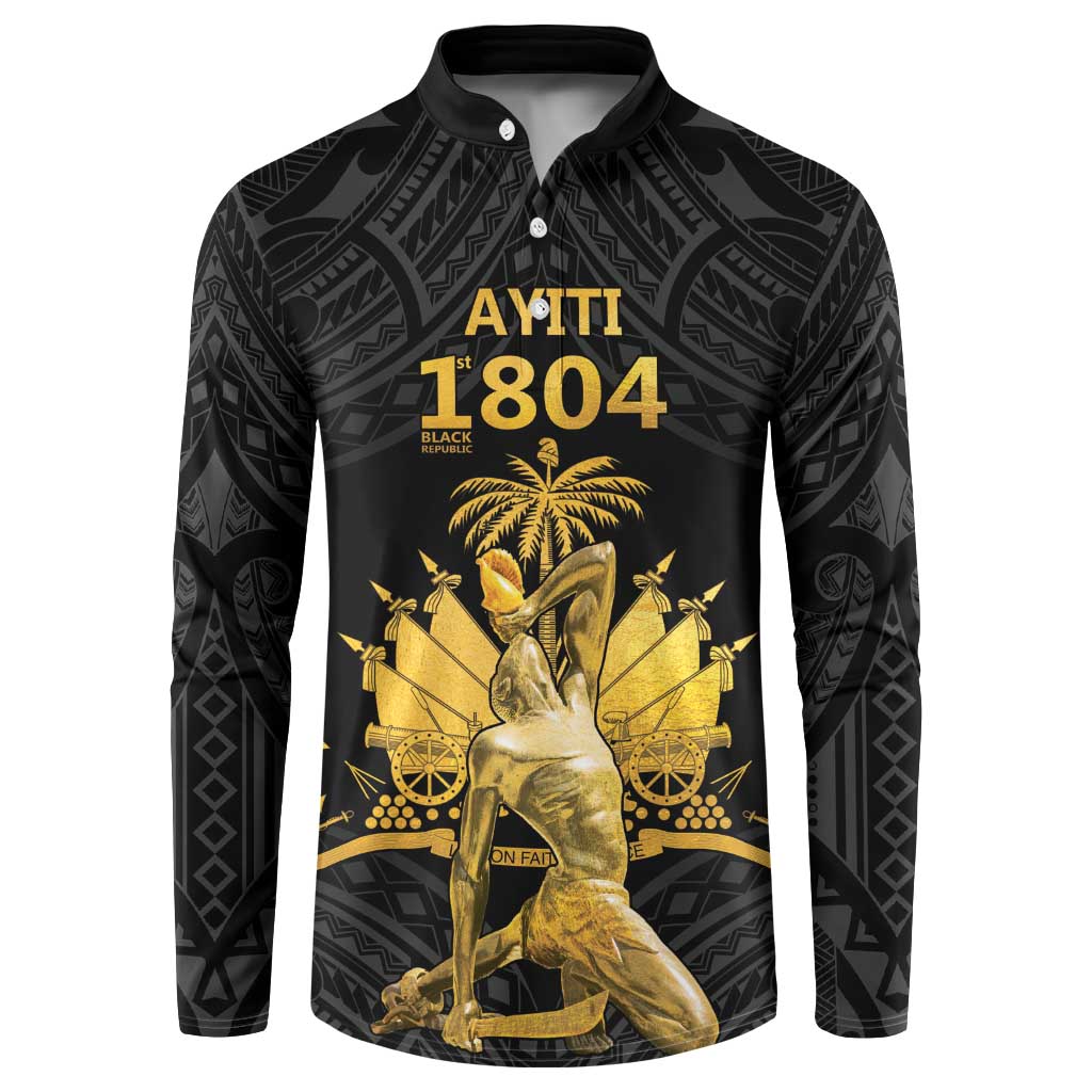 Haitian Negre Marron 1804 Button Sweatshirt Black Polynesian Pattern LT9 Black - Polynesian Pride