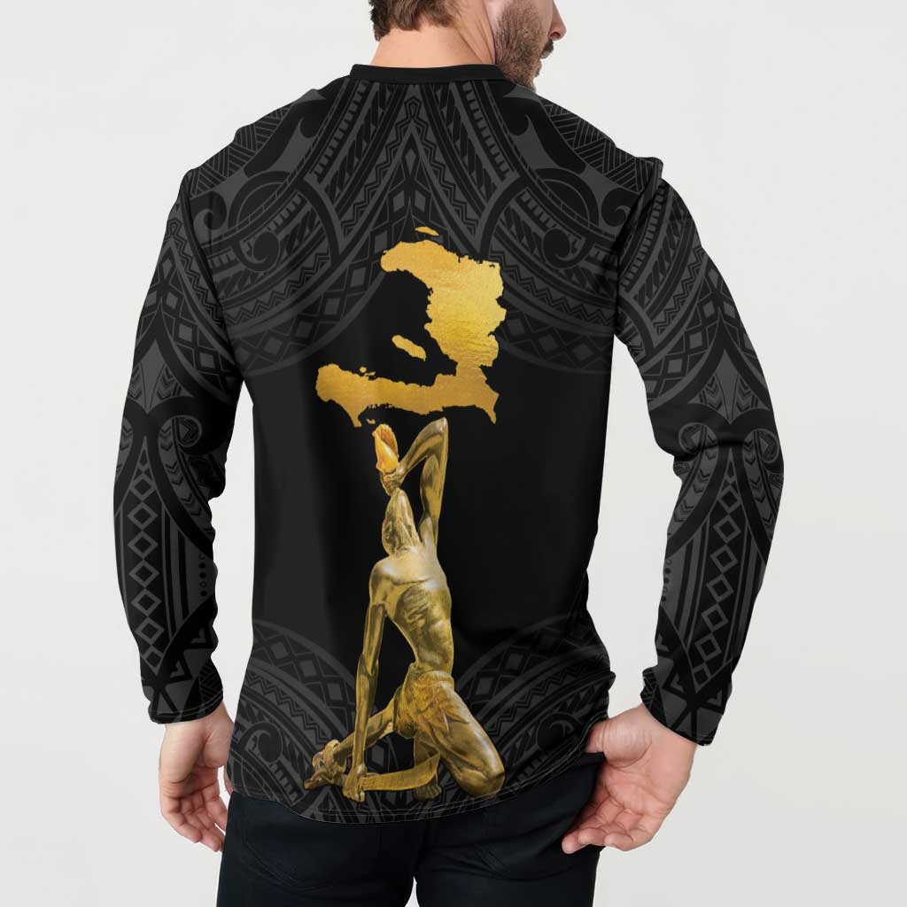 Haitian Negre Marron 1804 Button Sweatshirt Black Polynesian Pattern LT9 - Polynesian Pride