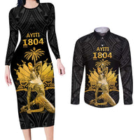 Haitian Negre Marron 1804 Couples Matching Long Sleeve Bodycon Dress and Long Sleeve Button Shirt Black Polynesian Pattern LT9 Black - Polynesian Pride