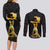 Haitian Negre Marron 1804 Couples Matching Long Sleeve Bodycon Dress and Long Sleeve Button Shirt Black Polynesian Pattern