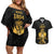 Haitian Negre Marron 1804 Couples Matching Off Shoulder Short Dress and Hawaiian Shirt Black Polynesian Pattern