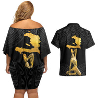 Haitian Negre Marron 1804 Couples Matching Off Shoulder Short Dress and Hawaiian Shirt Black Polynesian Pattern LT9 - Polynesian Pride