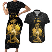 Haitian Negre Marron 1804 Couples Matching Short Sleeve Bodycon Dress and Hawaiian Shirt Black Polynesian Pattern LT9 Black - Polynesian Pride