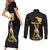 Haitian Negre Marron 1804 Couples Matching Short Sleeve Bodycon Dress and Long Sleeve Button Shirt Black Polynesian Pattern