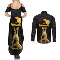 Haitian Negre Marron 1804 Couples Matching Summer Maxi Dress and Long Sleeve Button Shirt Black Polynesian Pattern LT9 - Polynesian Pride