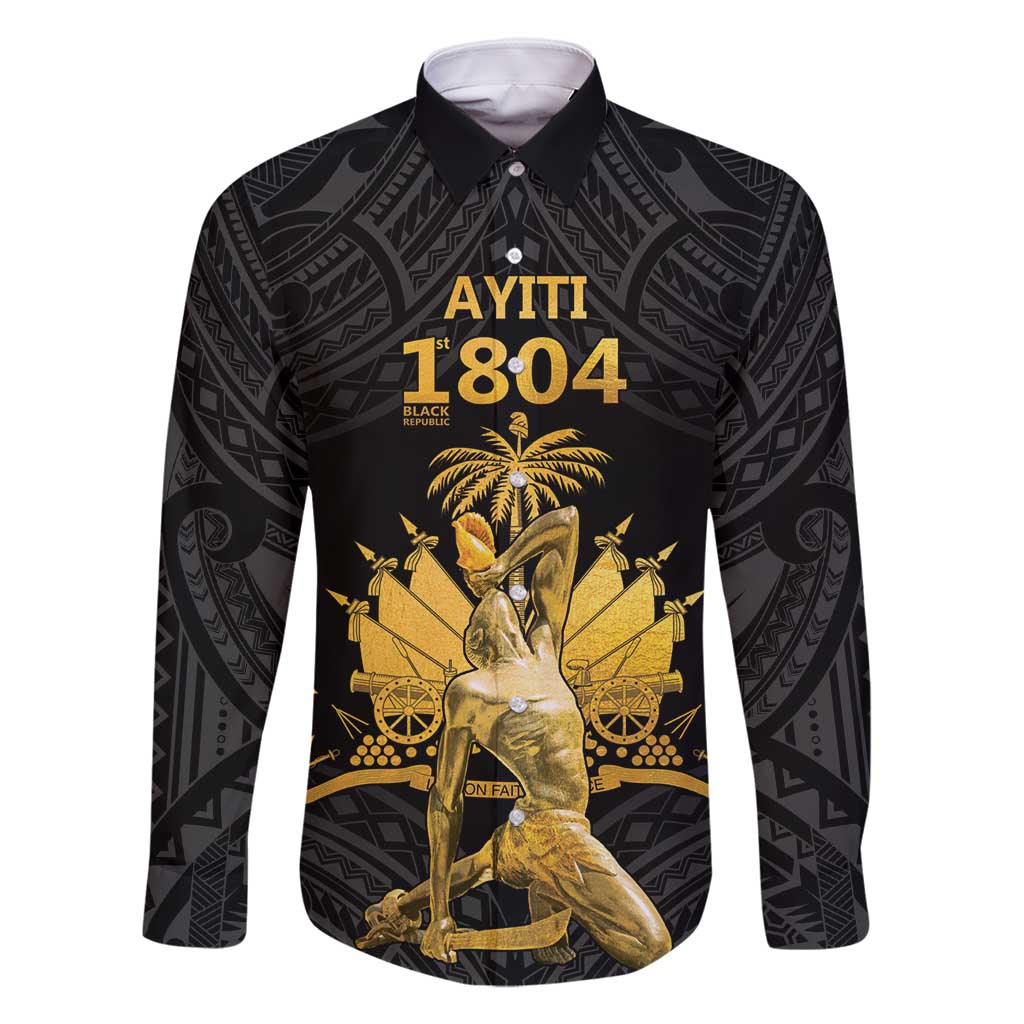 Haitian Negre Marron 1804 Family Matching Long Sleeve Bodycon Dress and Hawaiian Shirt Black Polynesian Pattern