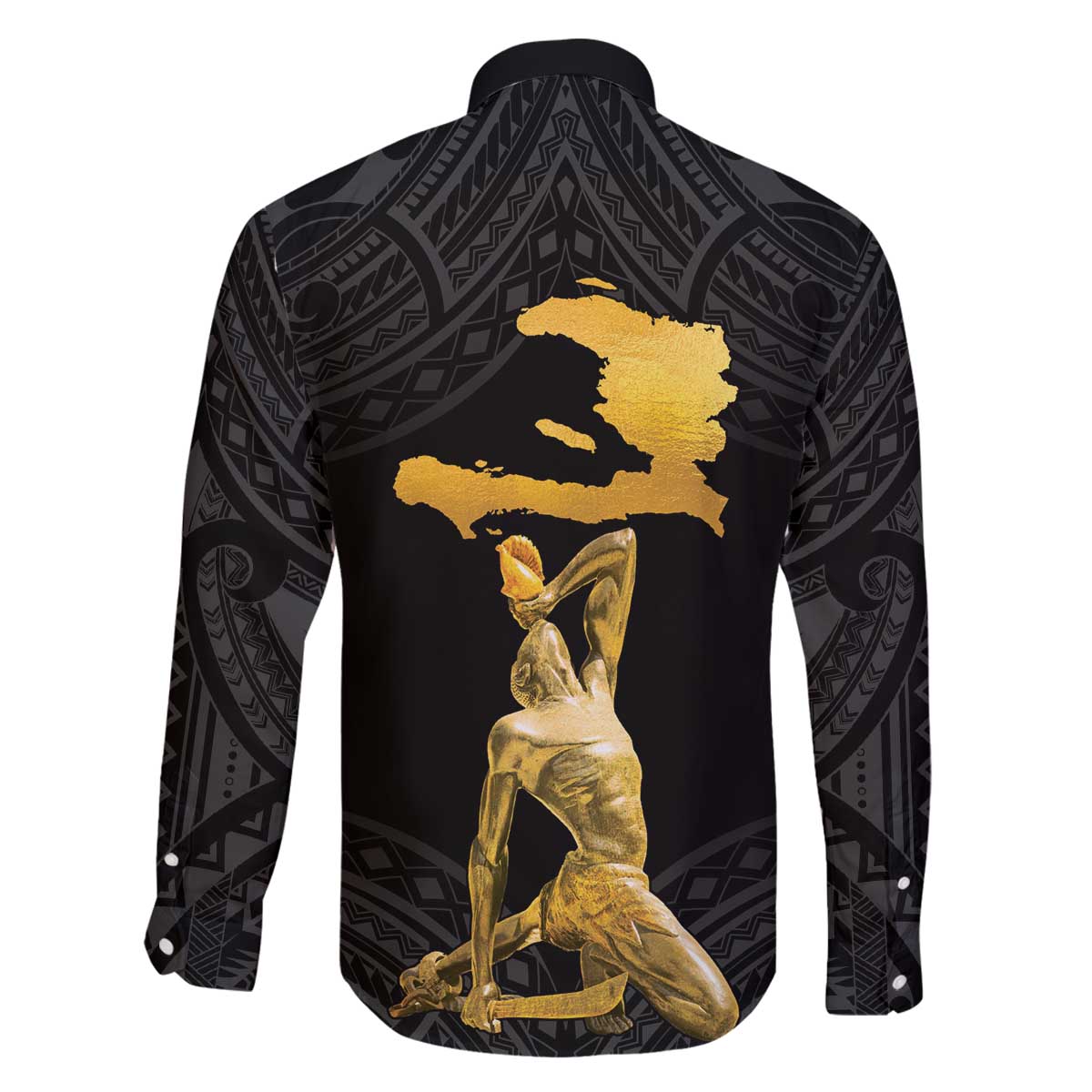 Haitian Negre Marron 1804 Family Matching Off The Shoulder Long Sleeve Dress and Hawaiian Shirt Black Polynesian Pattern