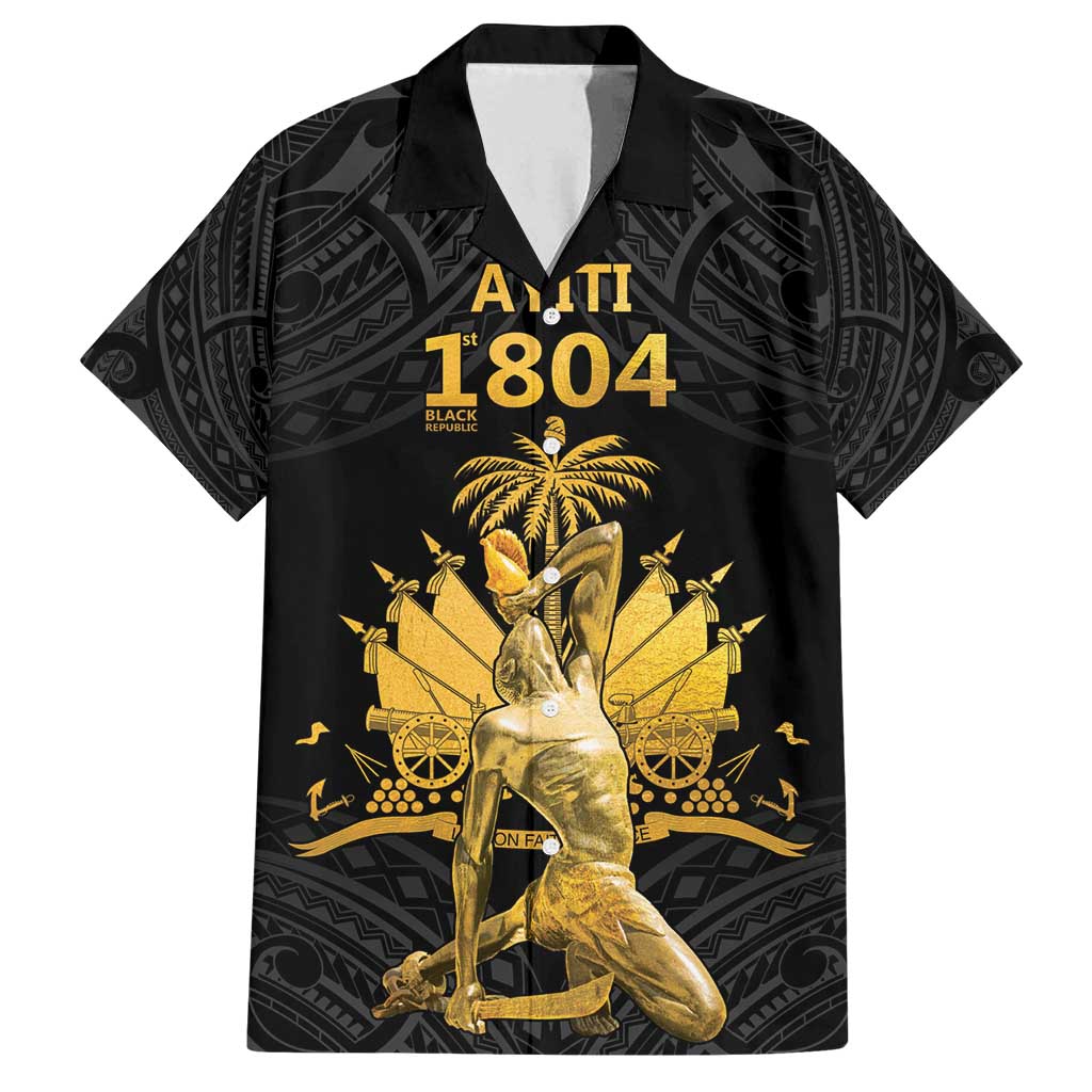 Haitian Negre Marron 1804 Family Matching Tank Maxi Dress and Hawaiian Shirt Black Polynesian Pattern