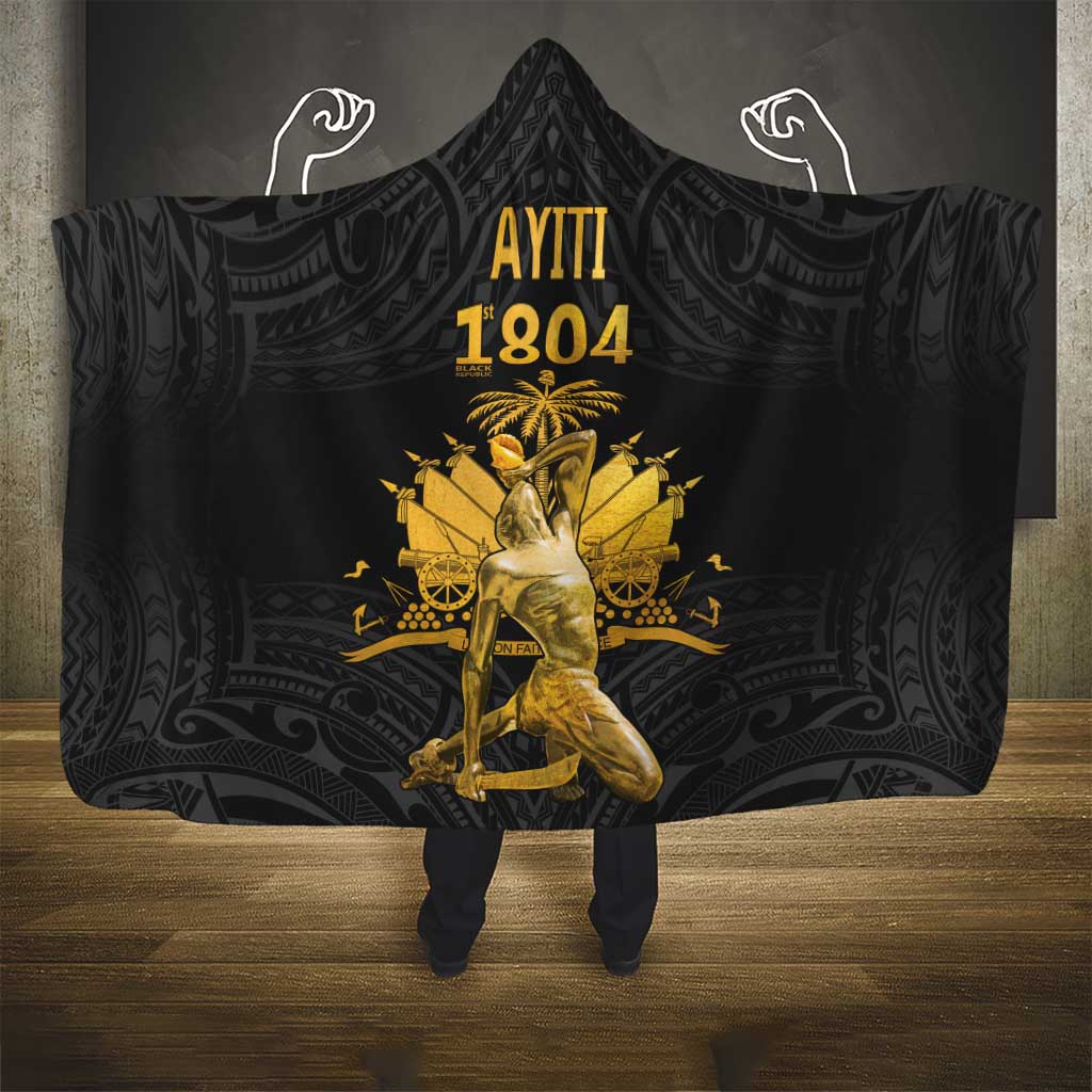 Haitian Negre Marron 1804 Hooded Blanket Black Polynesian Pattern LT9 - Polynesian Pride