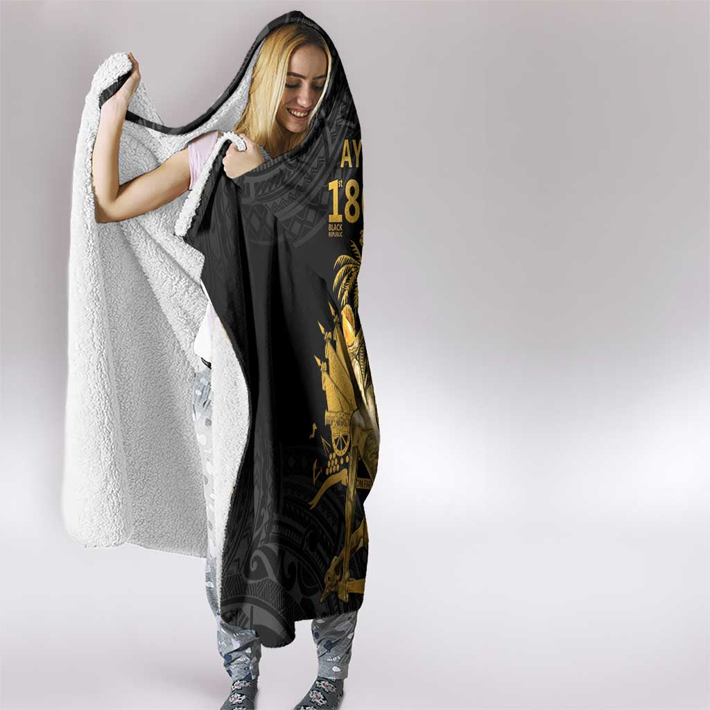 Haitian Negre Marron 1804 Hooded Blanket Black Polynesian Pattern LT9 - Polynesian Pride