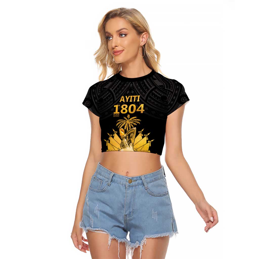 Haitian Negre Marron 1804 Raglan Cropped T Shirt Black Polynesian Pattern LT9 Female Black - Polynesian Pride