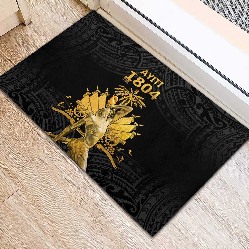 Haitian Negre Marron 1804 Rubber Doormat Black Polynesian Pattern LT9 - Polynesian Pride