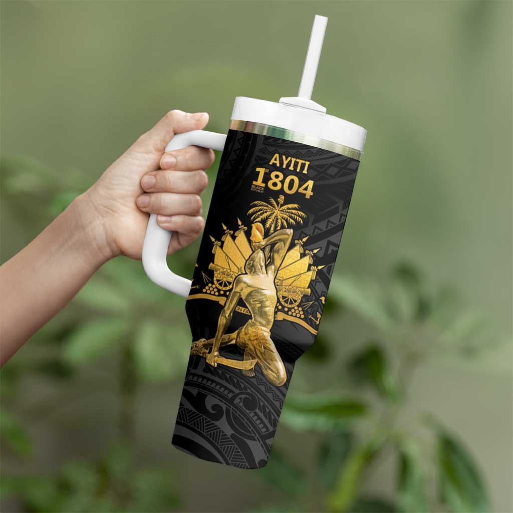 Haitian Negre Marron 1804 Tumbler With Handle Black Polynesian Pattern LT9 - Polynesian Pride