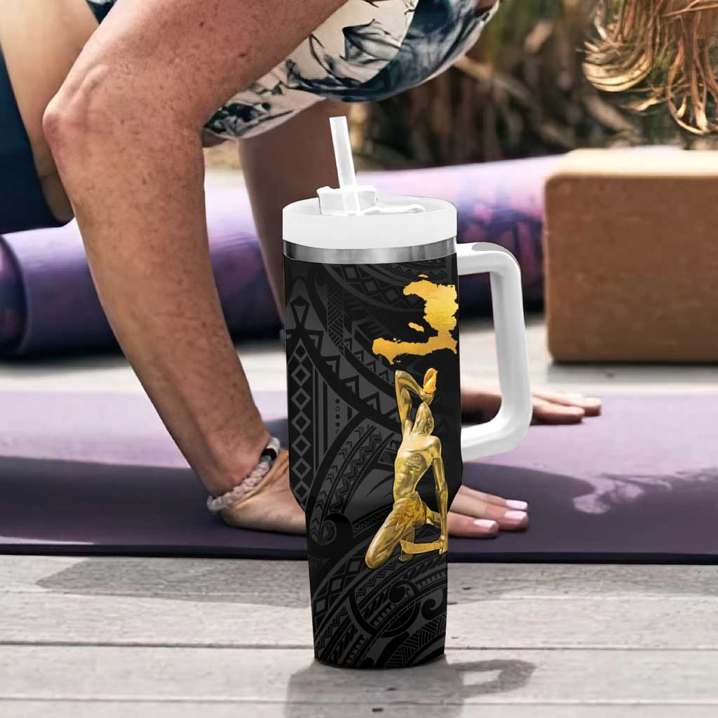Haitian Negre Marron 1804 Tumbler With Handle Black Polynesian Pattern LT9 - Polynesian Pride