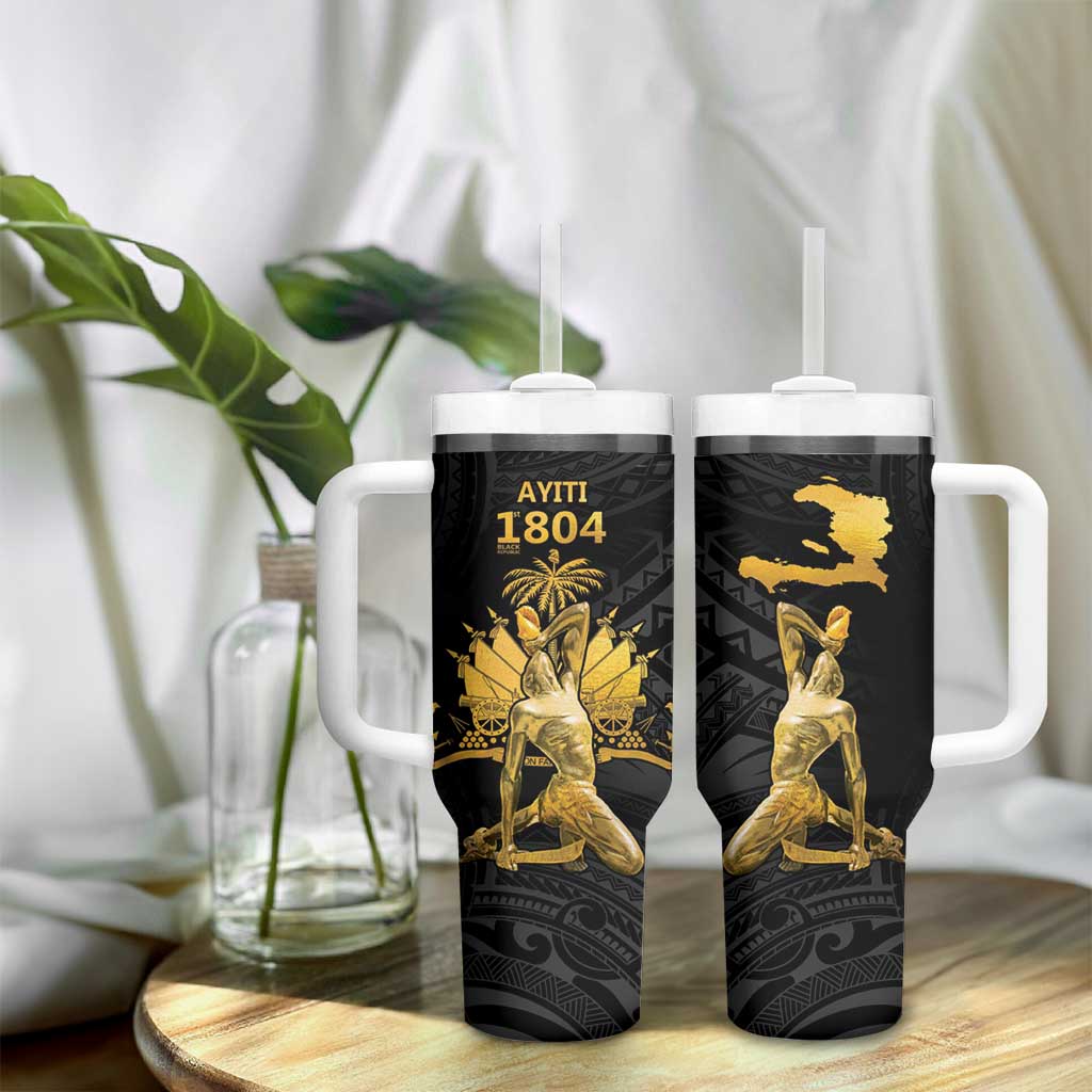 Haitian Negre Marron 1804 Tumbler With Handle Black Polynesian Pattern LT9 - Polynesian Pride