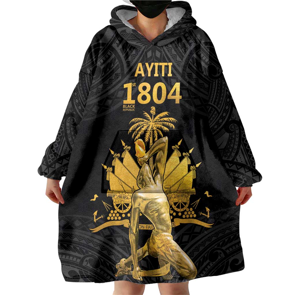Haitian Negre Marron 1804 Wearable Blanket Hoodie Black Polynesian Pattern LT9 - Polynesian Pride