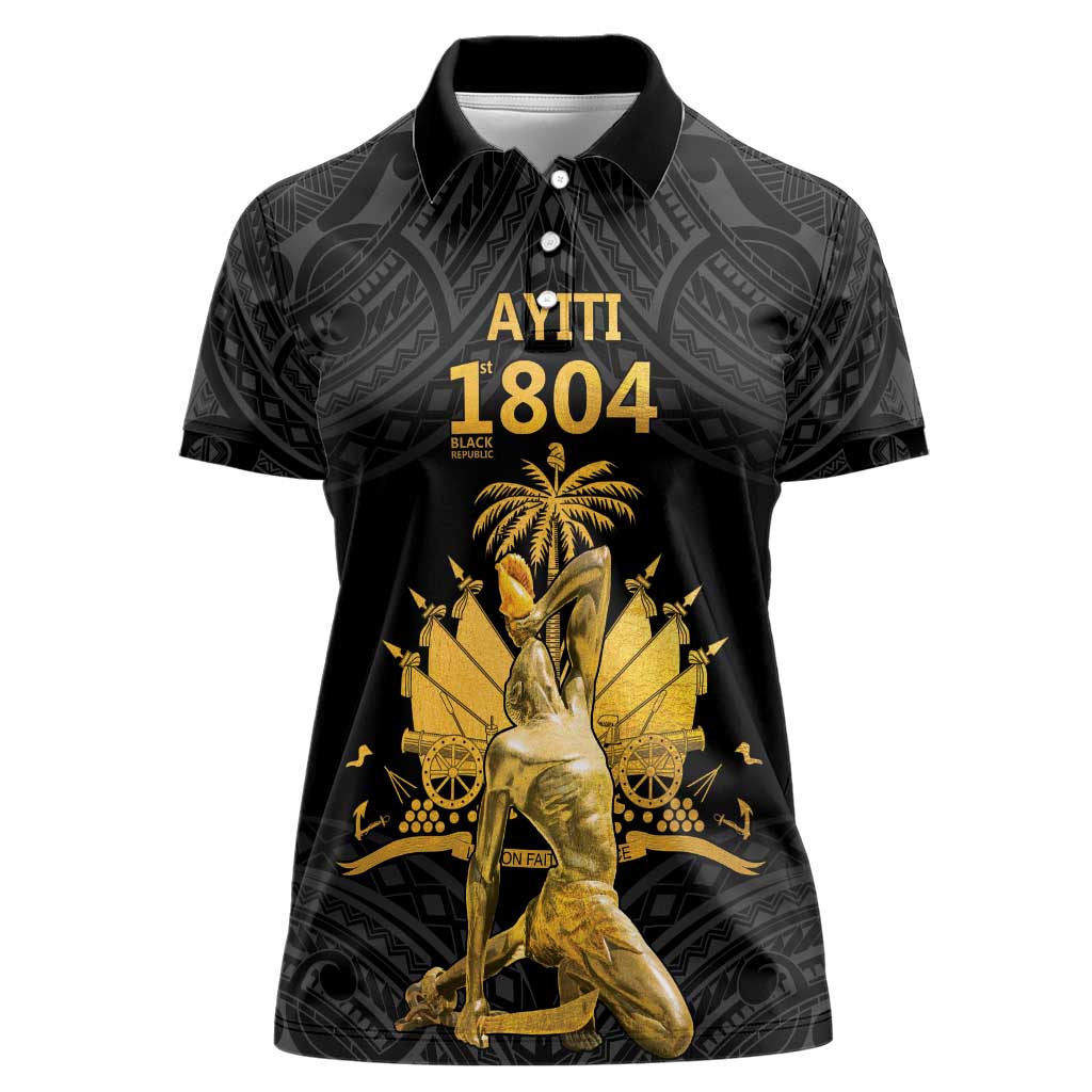 Haitian Negre Marron 1804 Women Polo Shirt Black Polynesian Pattern