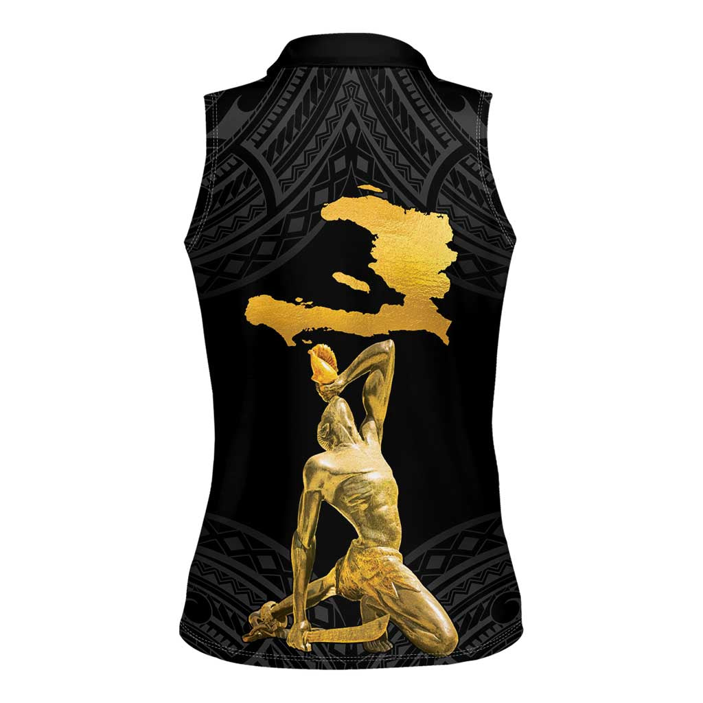 Haitian Negre Marron 1804 Women Sleeveless Polo Shirt Black Polynesian Pattern