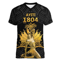 Haitian Negre Marron 1804 Women V-Neck T-Shirt Black Polynesian Pattern LT9 Female Black - Polynesian Pride