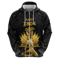 Haitian Negre Marron 1804 Zip Hoodie Black Polynesian Pattern