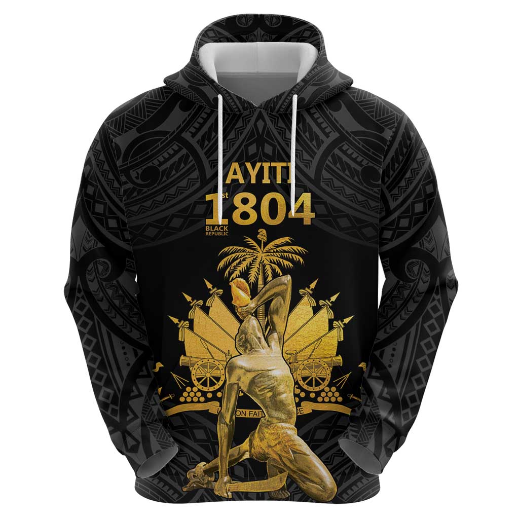 Haitian Negre Marron 1804 Zip Hoodie Black Polynesian Pattern