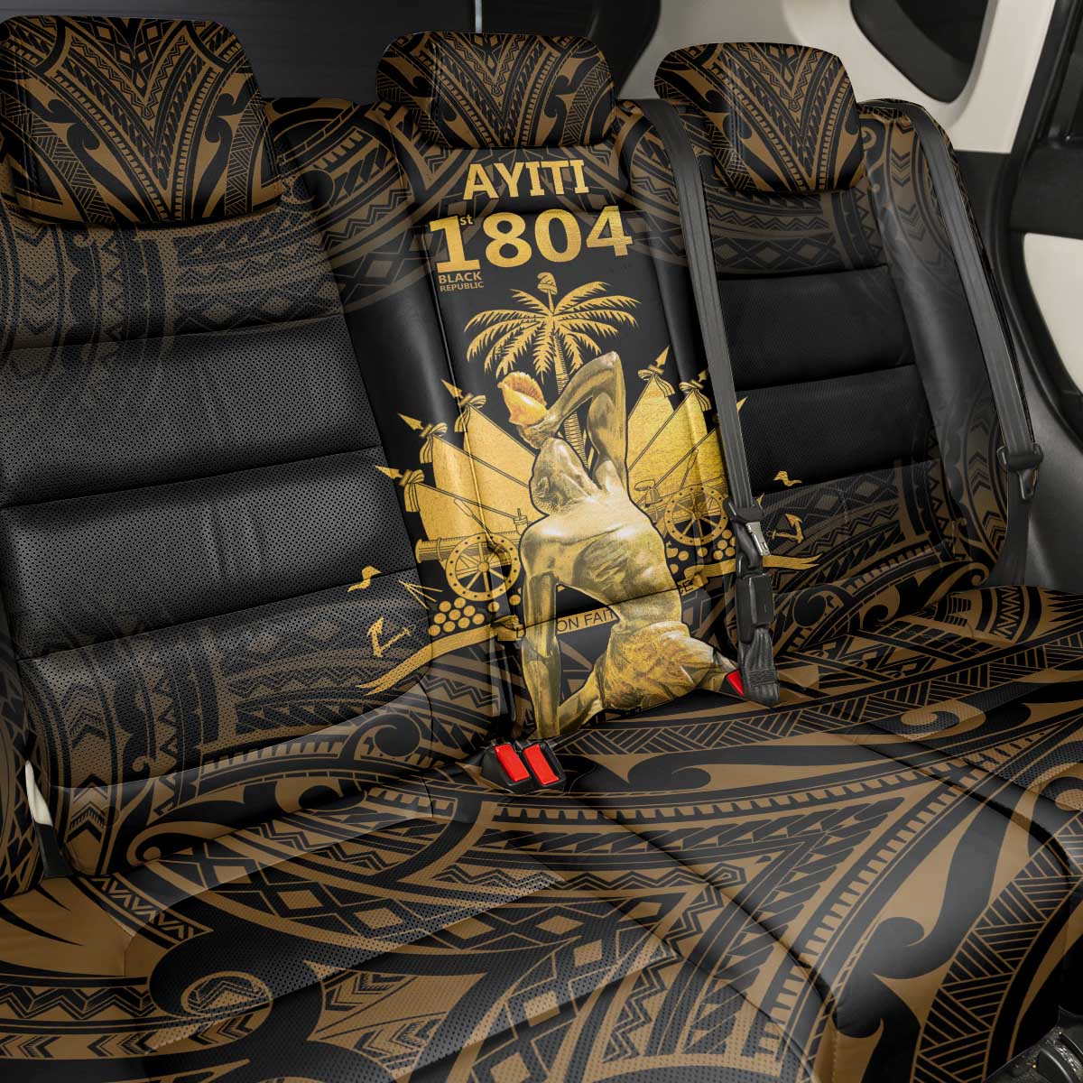Haitian Negre Marron 1804 Back Car Seat Cover Gold Polynesian Pattern