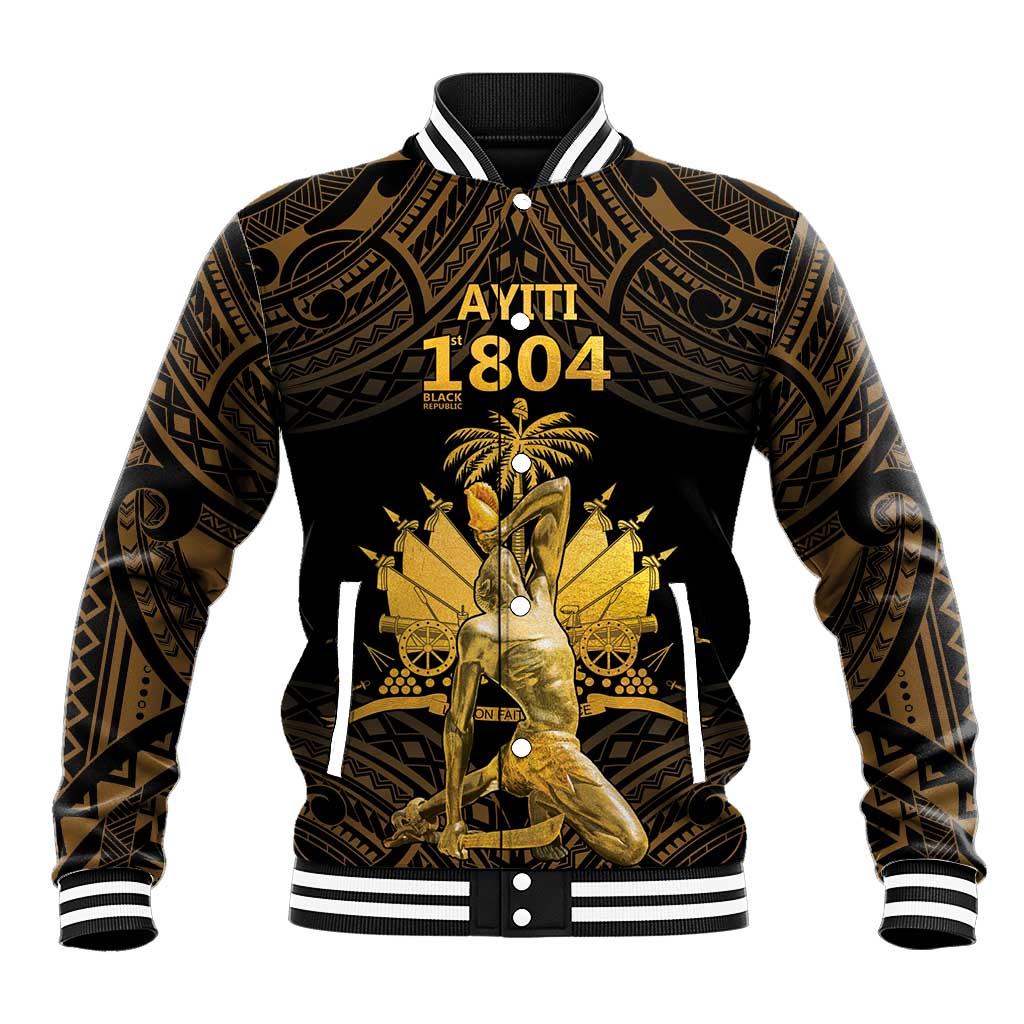 Haitian Negre Marron 1804 Baseball Jacket Gold Polynesian Pattern LT9 Unisex Gold - Polynesian Pride