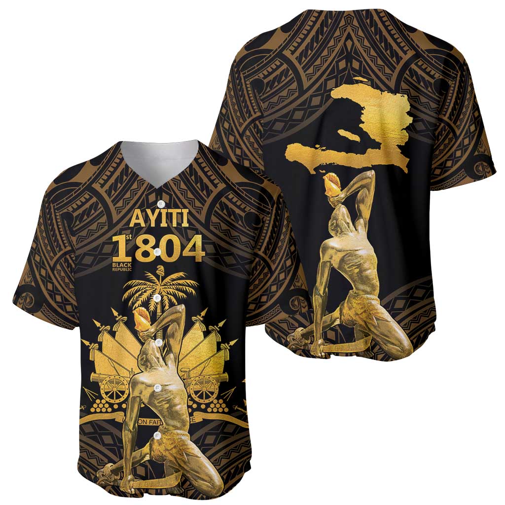 Haitian Negre Marron 1804 Baseball Jersey Gold Polynesian Pattern