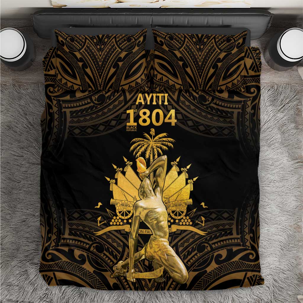 Haitian Negre Marron 1804 Bedding Set Gold Polynesian Pattern