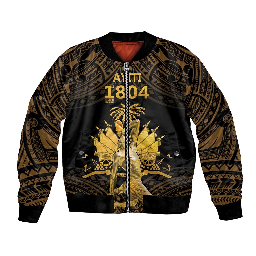 Haitian Negre Marron 1804 Bomber Jacket Gold Polynesian Pattern LT9 Unisex Gold - Polynesian Pride