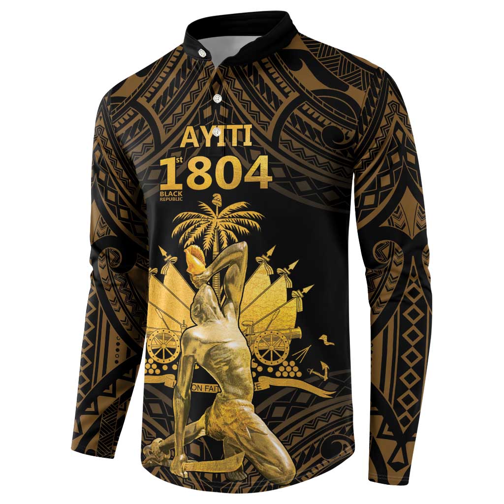 Haitian Negre Marron 1804 Button Sweatshirt Gold Polynesian Pattern LT9 - Polynesian Pride