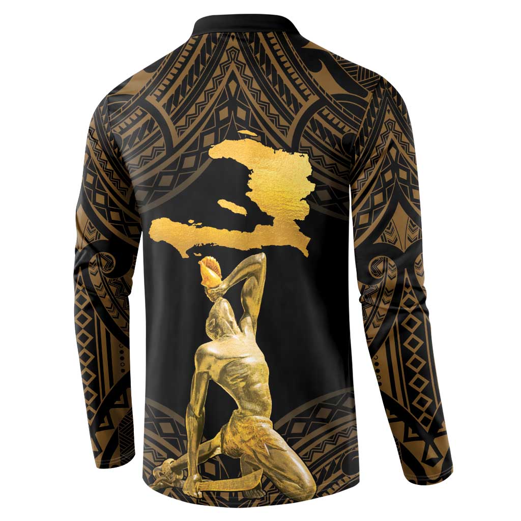 Haitian Negre Marron 1804 Button Sweatshirt Gold Polynesian Pattern LT9 - Polynesian Pride