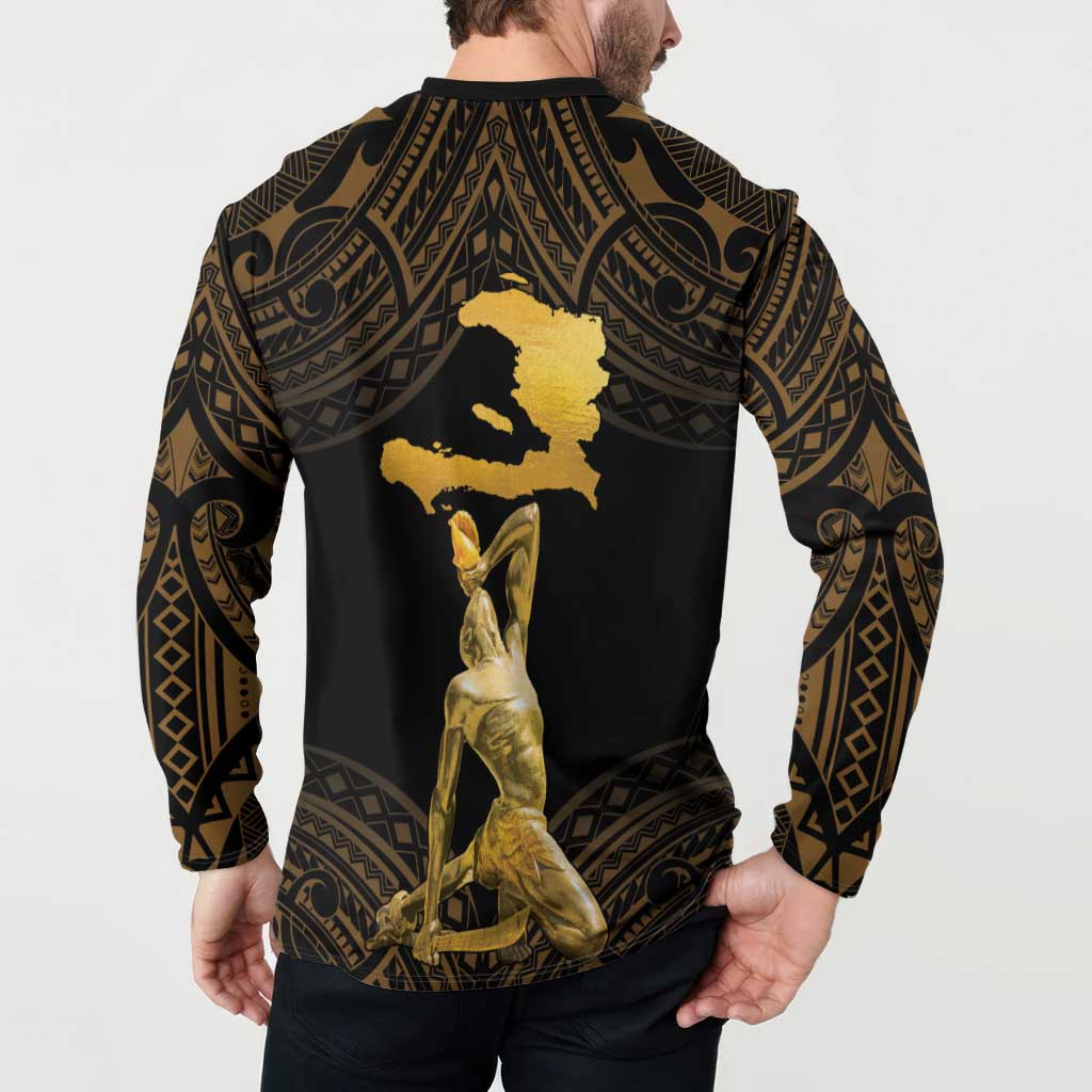 Haitian Negre Marron 1804 Button Sweatshirt Gold Polynesian Pattern LT9 - Polynesian Pride