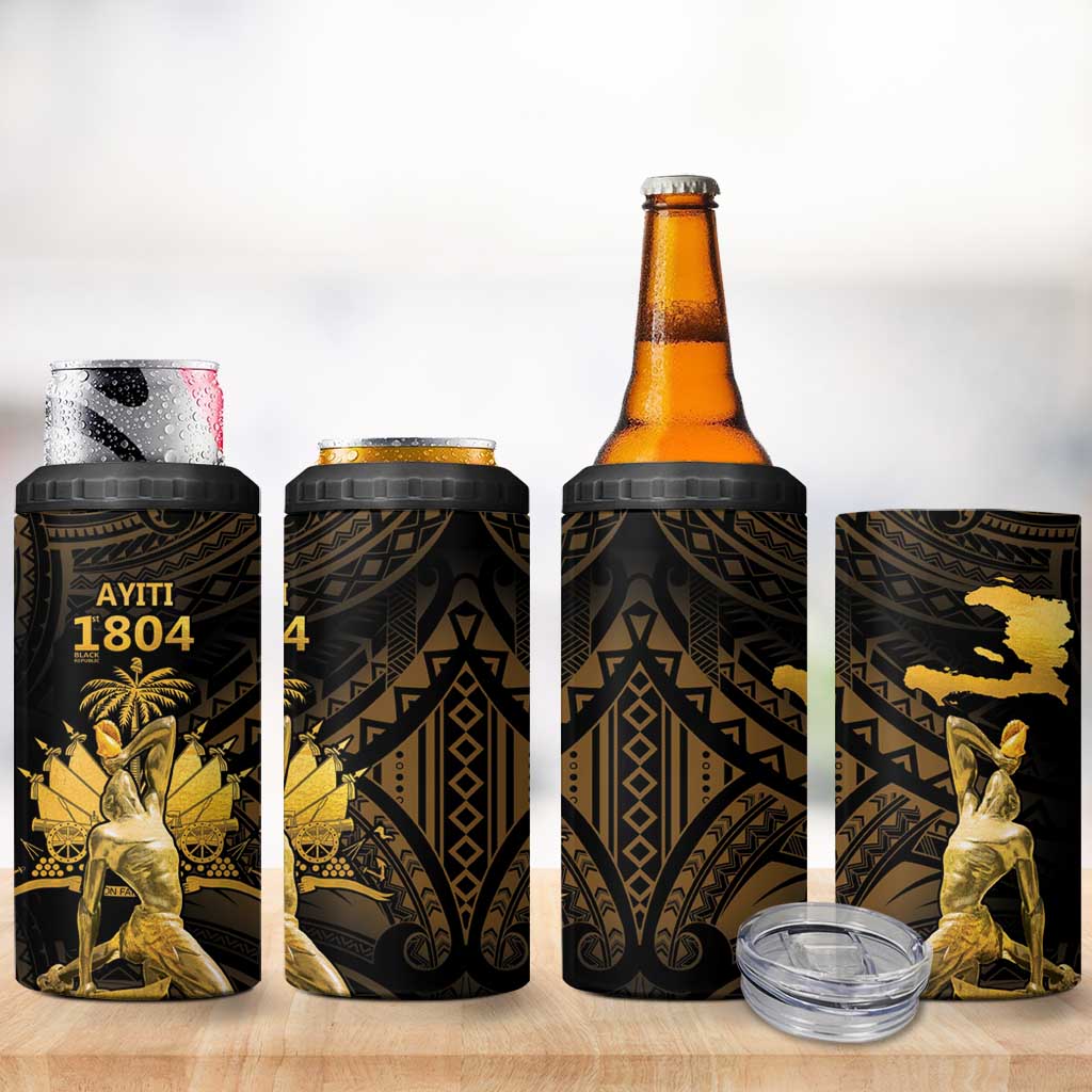 Haitian Negre Marron 1804 4 in 1 Can Cooler Tumbler Gold Polynesian Pattern LT9 - Polynesian Pride