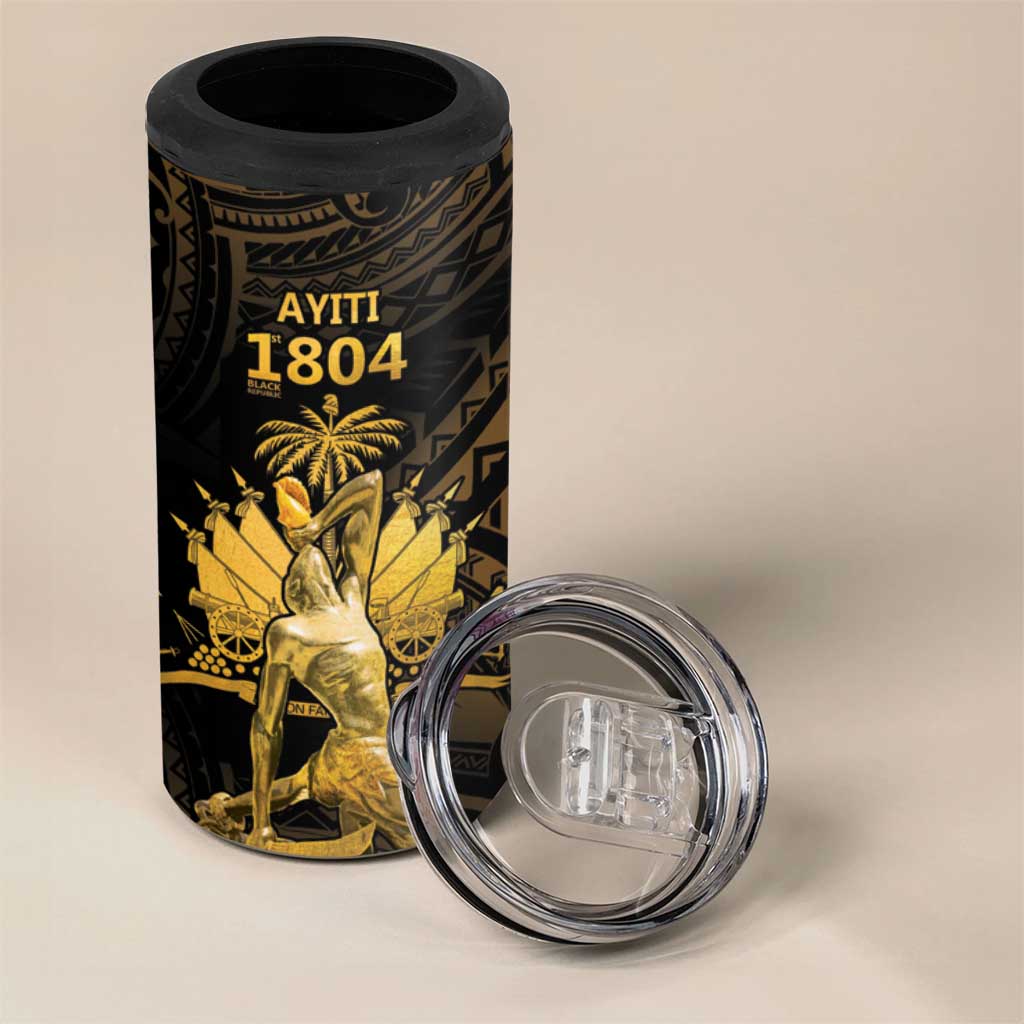 Haitian Negre Marron 1804 4 in 1 Can Cooler Tumbler Gold Polynesian Pattern LT9 - Polynesian Pride