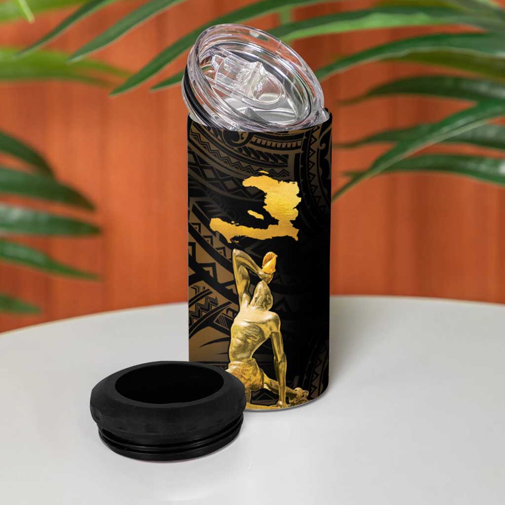 Haitian Negre Marron 1804 4 in 1 Can Cooler Tumbler Gold Polynesian Pattern LT9 - Polynesian Pride