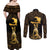 Haitian Negre Marron 1804 Couples Matching Off Shoulder Maxi Dress and Long Sleeve Button Shirt Gold Polynesian Pattern
