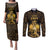 Haitian Negre Marron 1804 Couples Matching Puletasi and Long Sleeve Button Shirt Gold Polynesian Pattern