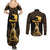 Haitian Negre Marron 1804 Couples Matching Summer Maxi Dress and Long Sleeve Button Shirt Gold Polynesian Pattern