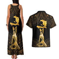 Haitian Negre Marron 1804 Couples Matching Tank Maxi Dress and Hawaiian Shirt Gold Polynesian Pattern LT9 - Polynesian Pride
