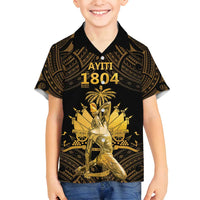 Haitian Negre Marron 1804 Family Matching Summer Maxi Dress and Hawaiian Shirt Gold Polynesian Pattern