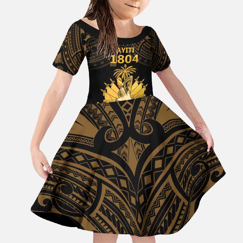 Haitian Negre Marron 1804 Family Matching Tank Maxi Dress and Hawaiian Shirt Gold Polynesian Pattern