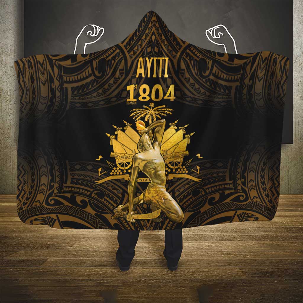 Haitian Negre Marron 1804 Hooded Blanket Gold Polynesian Pattern LT9 - Polynesian Pride