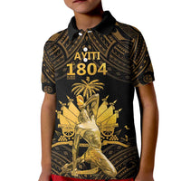 Haitian Negre Marron 1804 Kid Polo Shirt Gold Polynesian Pattern